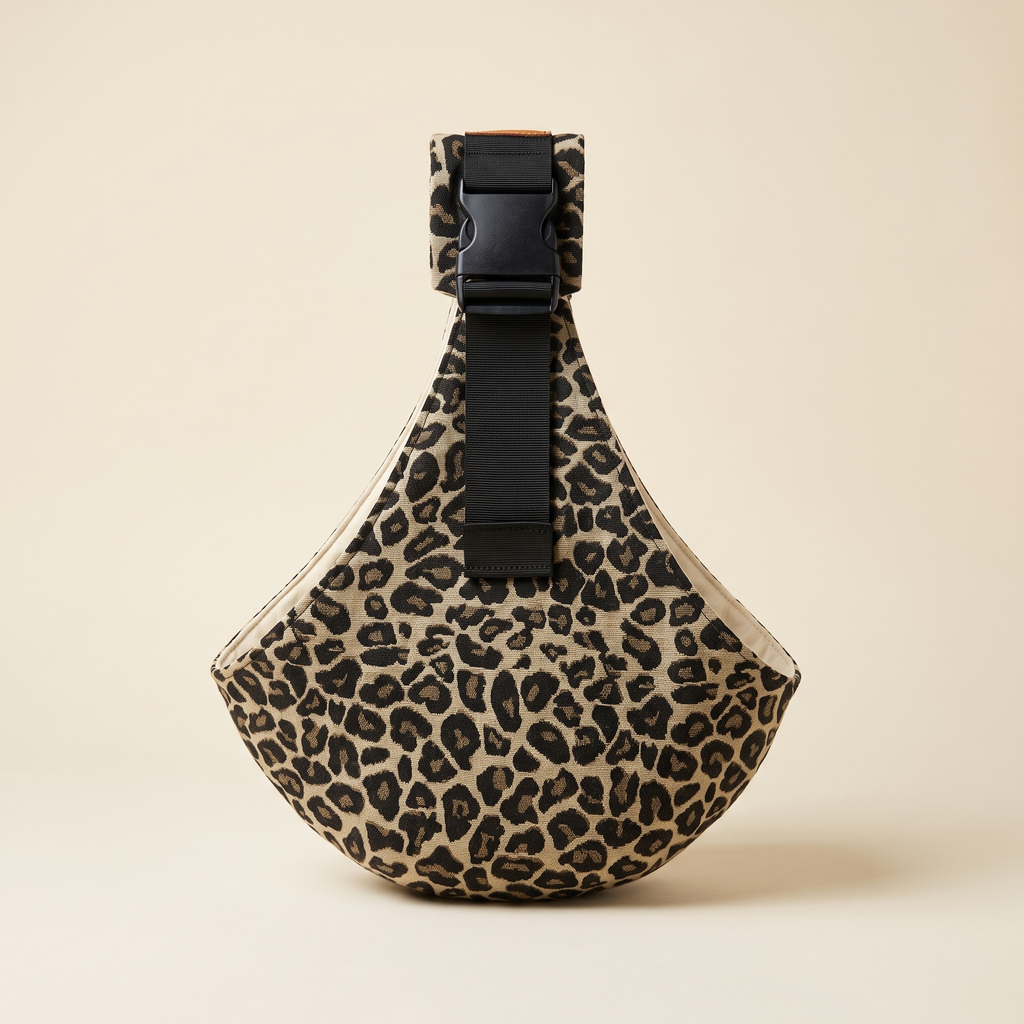 Golden leopard print baby sling carrier studio product view
