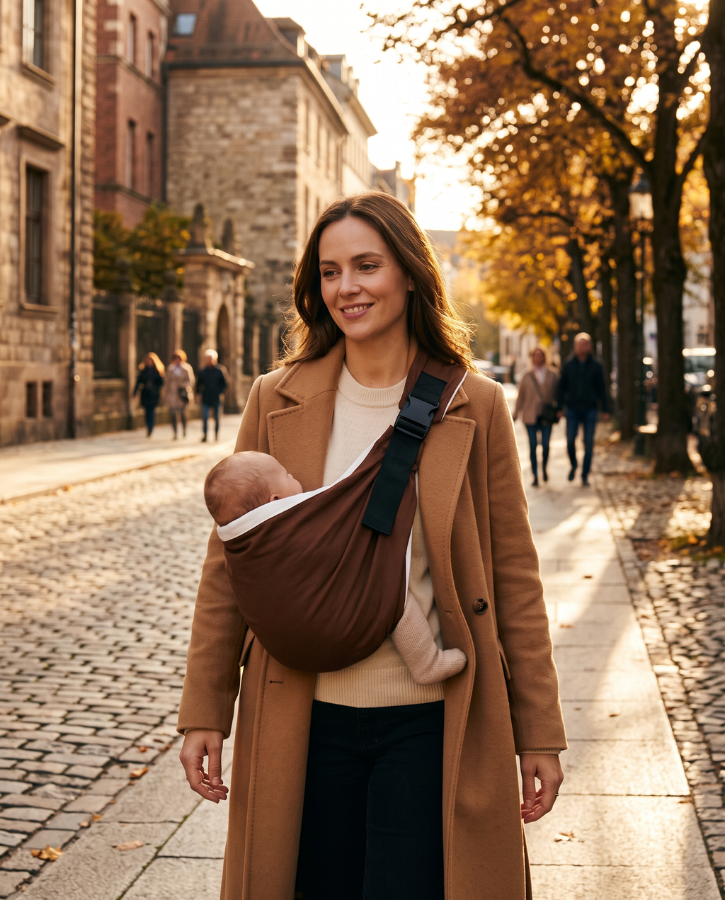 The Sling Walnut - mother with chocolate brown sling