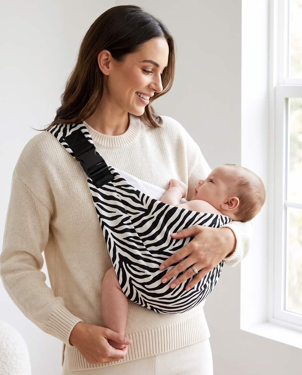 The Sling Zebra - mother with bold zebra stripe sling