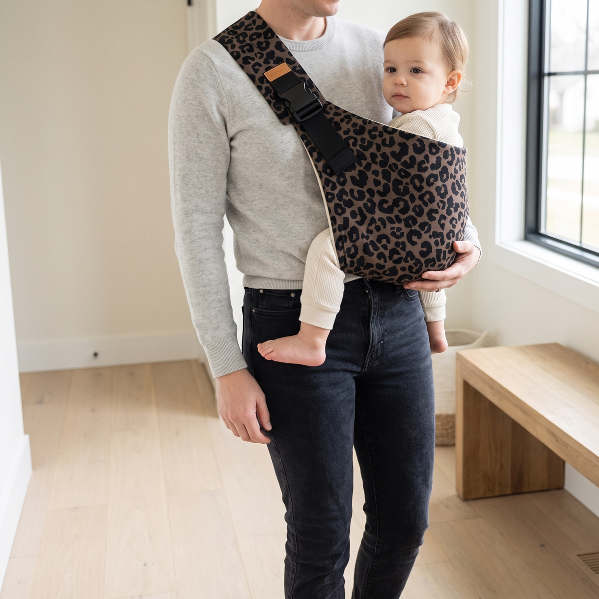 Dark Leopard Print Baby Sling Carrier for hands-free everyday carrying